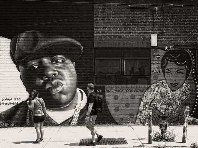 A photo of a Biggie mural on Wyckoff Avenue